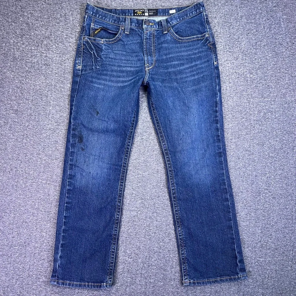 Ariat Rebar M4 Jeans Mens 37x31 Blue Relaxed Boot Cut Workwear Stretch Denim Y2K